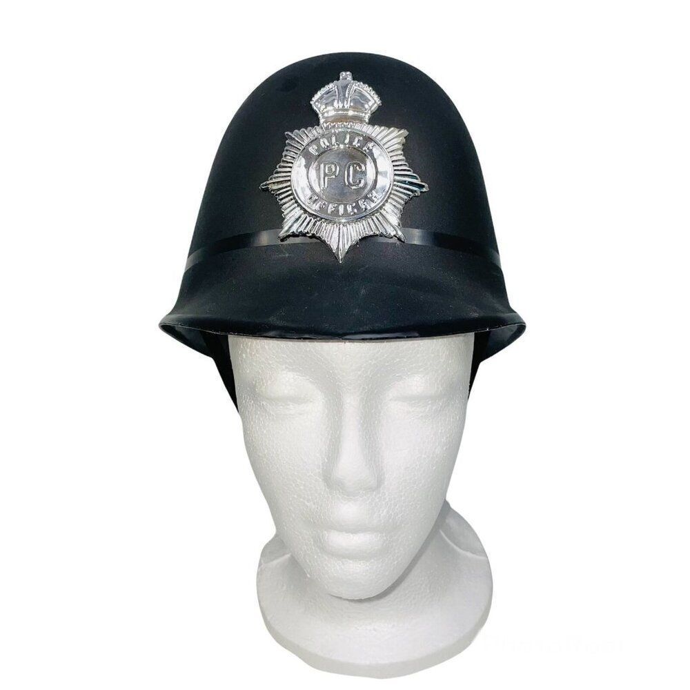 British Black Police Officer Hard Hat Silver Costume Theatre Dress Up Halloween